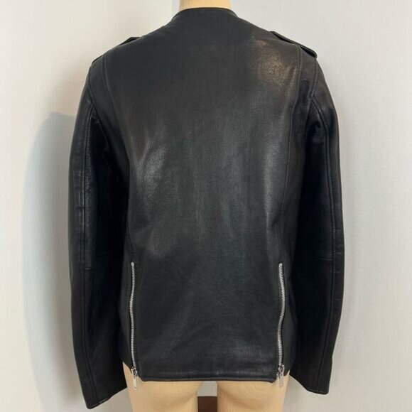 Zara Studio Women’s XS/S Black Goat Leather Motorcycle Jacket Oversized Rock - Picture 4 of 16